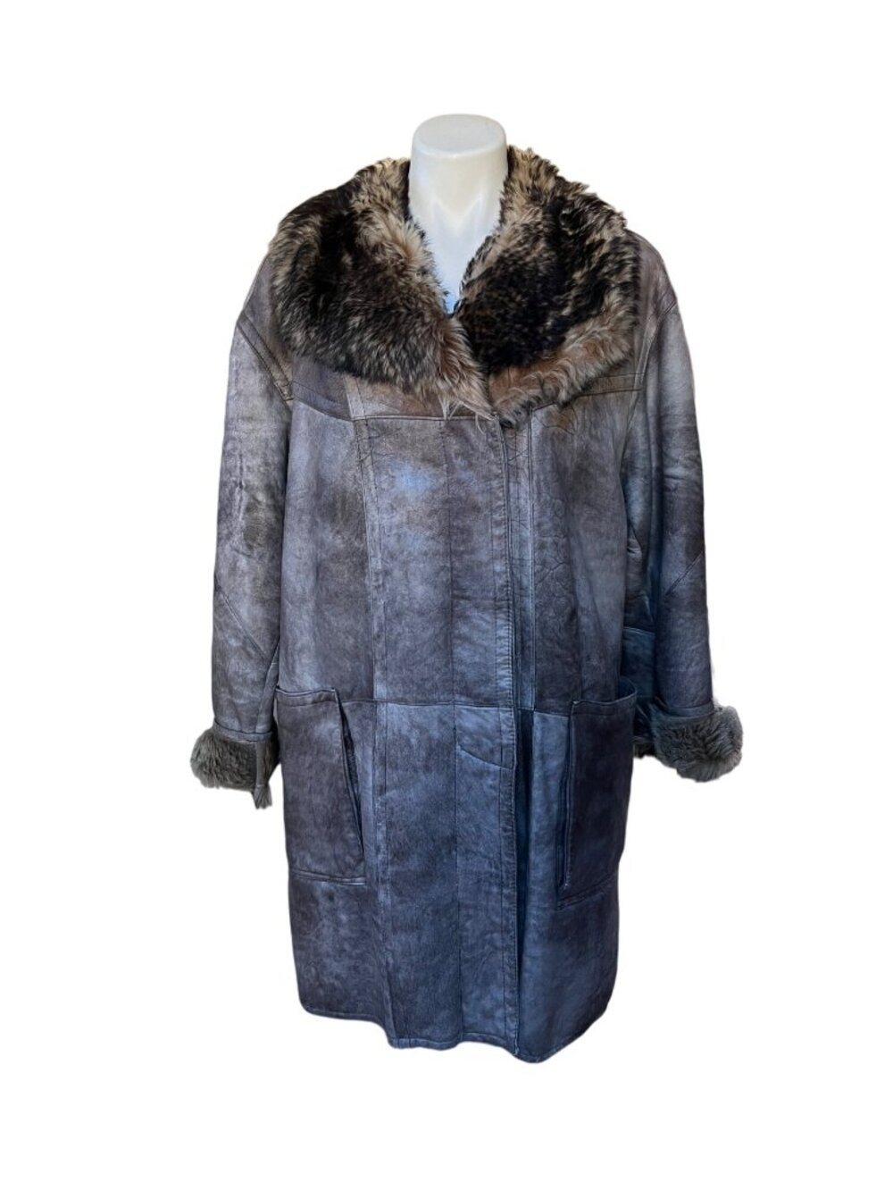 1960s Testyler Lamb Leather + Shearling Penny Lane Coat Deep Gray Curly Lamb
